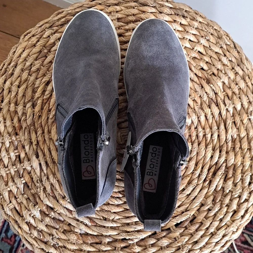 NWT Blondo Womens Giselle‎ Waterproof Gray Suede Sneaker Boots Zip Up S-8.5